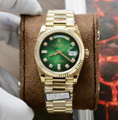 Rolex Day-Date 128238 YG Plated Ombre Green Dial CZ Diamonds 36mm Super Clone