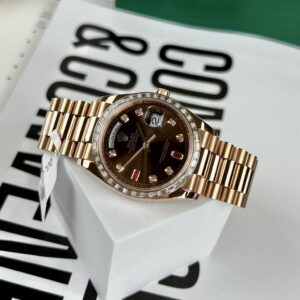 Rolex Day-Date RG Plated Chocolate Dial Baguette Diamond 36mm Super Clone