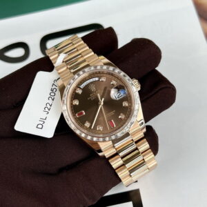 Alternative view of Rolex Day-Date RG Plated Chocolate Dial Baguette Diamond 36mm Super Clone