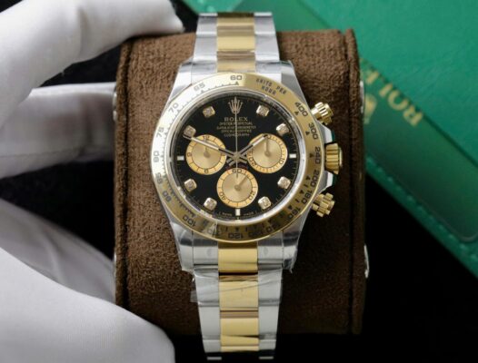 Rolex Daytona 126503 SS/YG Plated Black Dial CZ Diamonds 40mm Oyster Super Clone