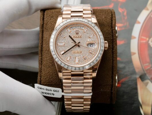 Rolex Day-Date RG Plated Diamond Dial Baguette Diamond 40mm Super Clone