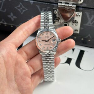 Rolex Datejust 316L Steel Pink Dial CZ Diamonds 31mm Jub THBF Replica