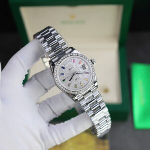 Alternative view of Rolex Day-Date 904L Steel Rainbow Pave Diamond Dial 40mm Super Clone