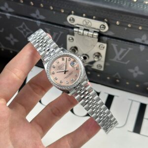 Alternative view of Rolex Datejust 316L Steel Pink Dial Bezel Diamonds 31mm Jub AAA Replica