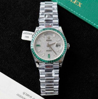 Alternative view of Rolex Day-Date 904L Steel Diamond Dial Baguette Diamond 40mm Super Clone