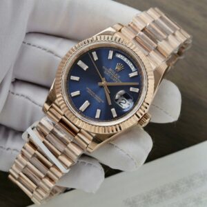 Rolex Day-Date RG Plated Blue Dial CZ Diamonds 40mm Super Clone