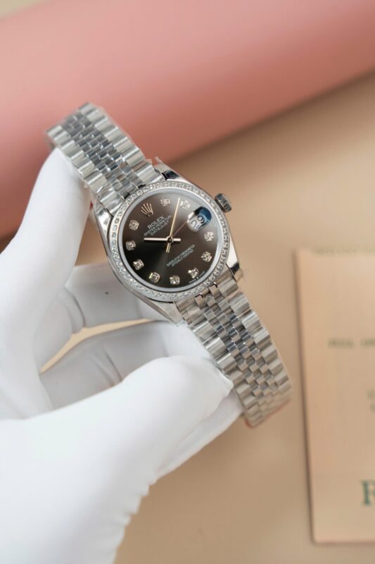 Alternative view of Rolex Datejust 316L Steel Grey Dial CZ Diamonds 31mm Jub AAA Replica