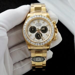 Rolex Daytona YG Plated Meteorite Dial Baguette Diamond 40mm Oyster Super Clone