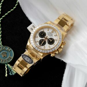 Alternative view of Rolex Daytona YG Plated Meteorite Dial Baguette Diamond 40mm Oyster Super Clone