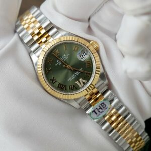 Alternative view of Rolex Datejust SS/YG Plated Olive Roman Dial CZ Diamonds 31mm Jub Replica