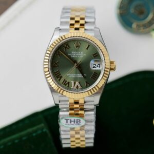 Rolex Datejust SS/YG Plated Olive Roman Dial CZ Diamonds 31mm Jub Replica