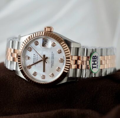 Alternative view of Rolex Datejust SS/RG Plated White Enamel Dial CZ Diamonds 31mm Jub THBF Replica