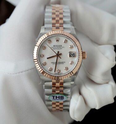 Rolex Datejust SS/RG Plated White Enamel Dial CZ Diamonds 31mm Jub THBF Replica