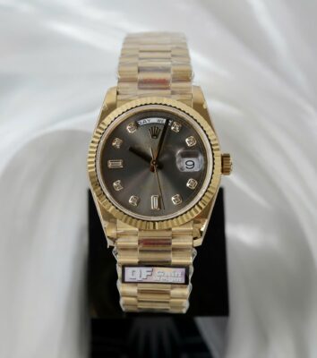 Rolex Day-Date 128238 YG Plated Grey Dial CZ Diamonds 36mm Super Clone