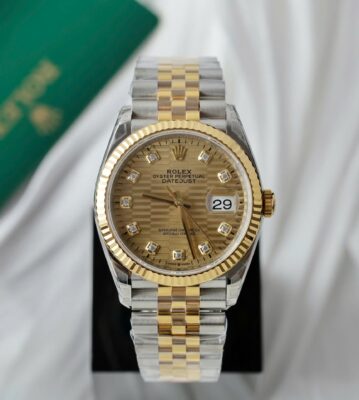Rolex Datejust 126231 SS/YG Plated Champagne Motif Dial CZ Diamonds 36mm Jub Super Clone