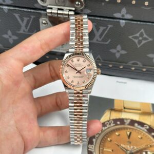 Rolex Datejust SS/RG Plated Fluted Pink Dial CZ Diamonds 31mm Jub AAA Replica
