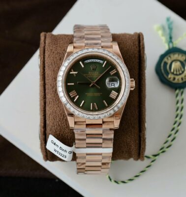Rolex Day-Date RG Plated Green Dial Baguette Diamond 40mm Super Clone