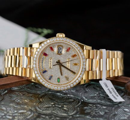 Alternative view of Rolex Day-Date YG Plated Paved-Rainbow Diamond Dial 36mm Super Clone