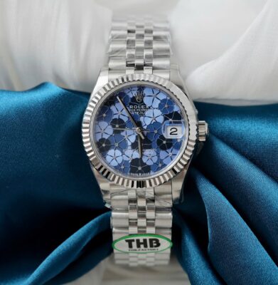 Rolex Datejust 316L Steel Flower Blue Dial CZ Diamonds 31mm Jub THBF Replica