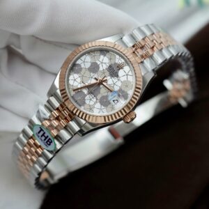 Alternative view of Rolex Datejust SS/RG Plated Flower Silver Dial CZ Diamonds 31mm Jub THBF Replica