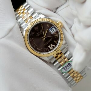 Alternative view of Rolex Datejust SS/YG Plated Chocolate Dial CZ Diamonds 31mm Jub THBF Replica