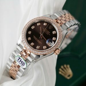 Alternative view of Rolex Datejust SS/RG Plated Chocolate Dial Diamonds 31mm Jub Replica
