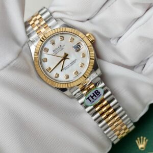 Alternative view of Rolex Datejust SS/YG Plated MOP Dial CZ Diamonds 31mm Jub THBF Replica