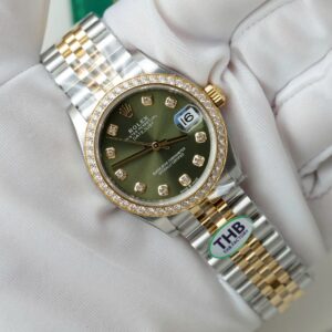 Alternative view of Rolex Datejust SS/YG Plated Green Dial CZ Diamonds 31mm Jub THBF Replica