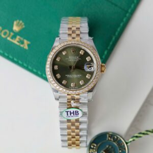 Rolex Datejust SS/YG Plated Green Dial CZ Diamonds 31mm Jub THBF Replica
