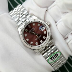 Alternative view of Rolex Datejust 316L Steel Wine Dial CZ Diamonds 31mm Jub THBF Replica