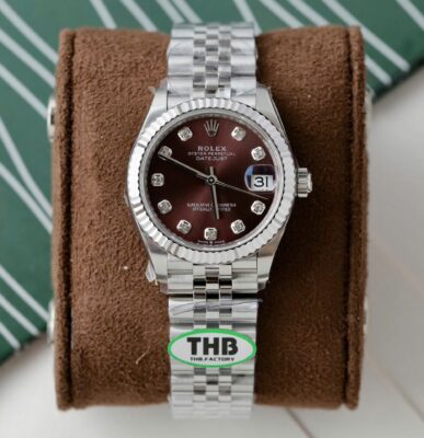 Rolex Datejust 316L Steel Wine Dial CZ Diamonds 31mm Jub THBF Replica