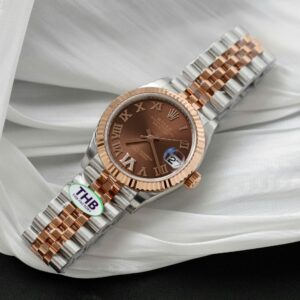 Alternative view of Rolex Datejust SS/RG Plated Chocolate Roman Dial CZ Diamonds 31mm Jub Replica