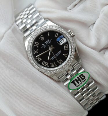 Alternative view of Rolex Datejust 316L Steel Black Dial With Diamonds 31mm Jub THBF Replica