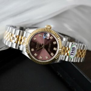 Alternative view of Rolex Datejust SS/YG Plated Wine Dial CZ Diamonds 31mm Jub THBF Replica