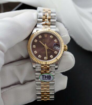 Rolex Datejust SS/YG Plated Wine Dial CZ Diamonds 31mm Jub THBF Replica
