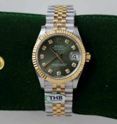 Rolex Datejust SS/YG Plated Green Dial CZ Diamonds 31mm Jub Replica