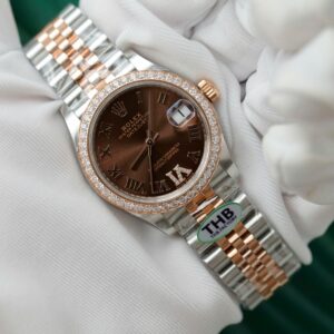 Alternative view of Rolex Datejust SS/RG Plated Chocolate Dial CZ Diamonds 31mm Jub THBF Replica