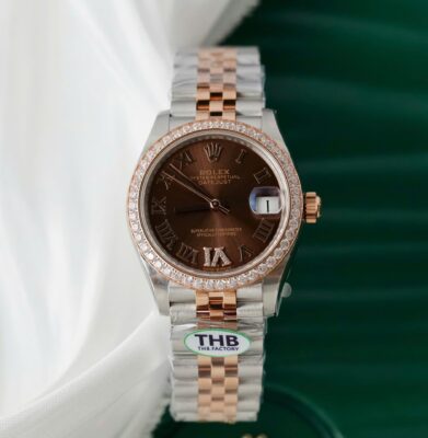 Rolex Datejust SS/RG Plated Chocolate Dial CZ Diamonds 31mm Jub THBF Replica