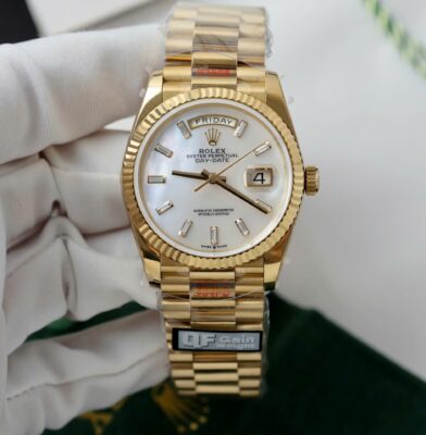 Rolex Day-Date YG Plated MOP Dial CZ Diamonds 36mm Super Clone