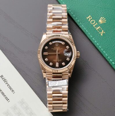 Rolex Day-Date RG Plated Chocolate Dial CZ Diamonds 36mm Super Clone