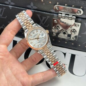 Alternative view of Rolex Datejust 126231 SS/RG Plated Silver Palm Dial CZ Diamonds 36mm Jub Super Clone