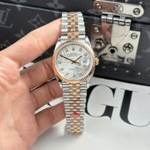 Rolex Datejust 126231 SS/RG Plated Silver Palm Dial CZ Diamonds 36mm Jub Super Clone