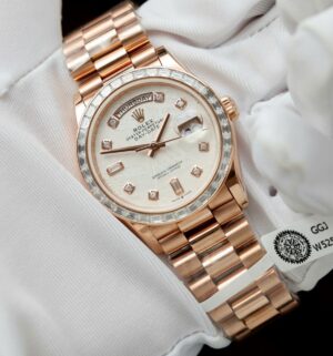 Rolex Day-Date RG Plated Meteorite Dial Baguette Diamond 36mm Super Clone