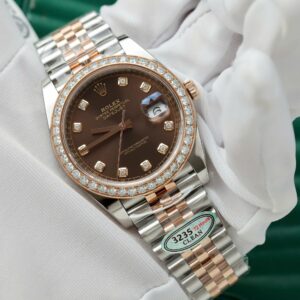 Rolex Datejust SS/RG Plated Chocolate Dial With Diamonds 41mm Jub Super Clone