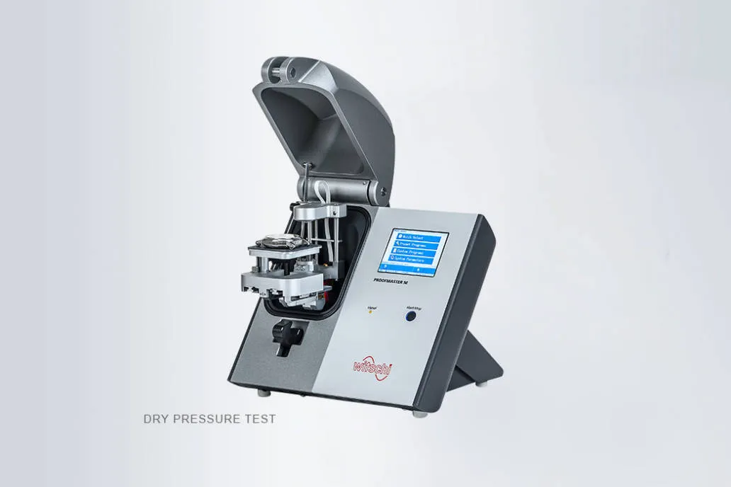 Dry pressure testing machine for Rolex replica watches using Witschi Proofmaster to ensure water resistance and durability.