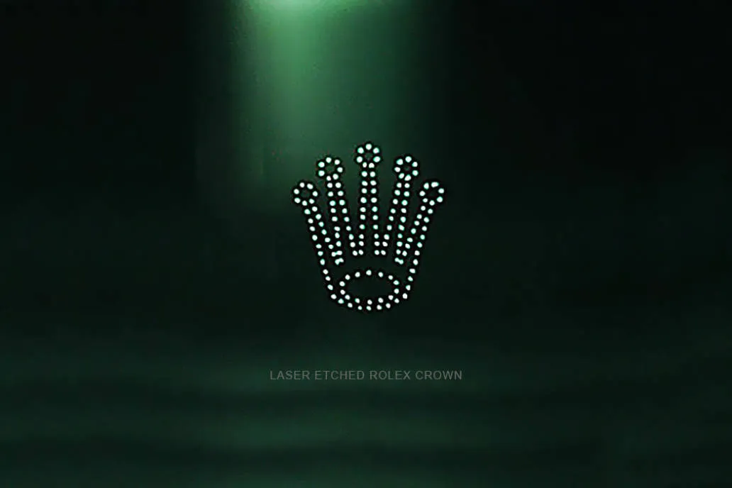 Laser engraving on the Rolex crown is a micro-marking located at the “6 o'clock” position on the sapphire crystal of Rolex super clones.