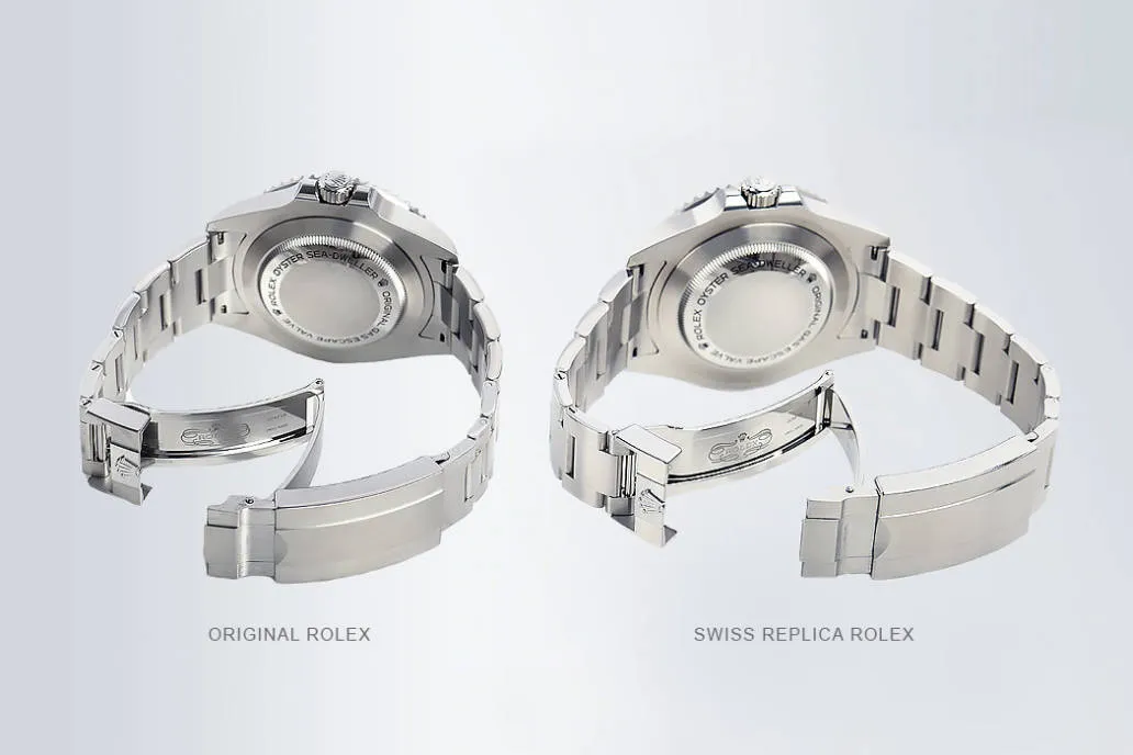 Detailed comparison of premium Rolex replica and genuine watch, highlighting identical design, materials, and functionality inside and out.