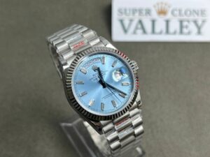 Rolex Day-Date 128236 904L Steel Ice Blue Dial CZ Diamonds 36mm Super Clone - Super Clone Valley detail view 1