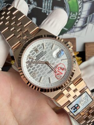 Alternative view of Rolex Land-Dweller 127335 Rose Gold White Honeycomb-Motif Dial 40mm Super Clone