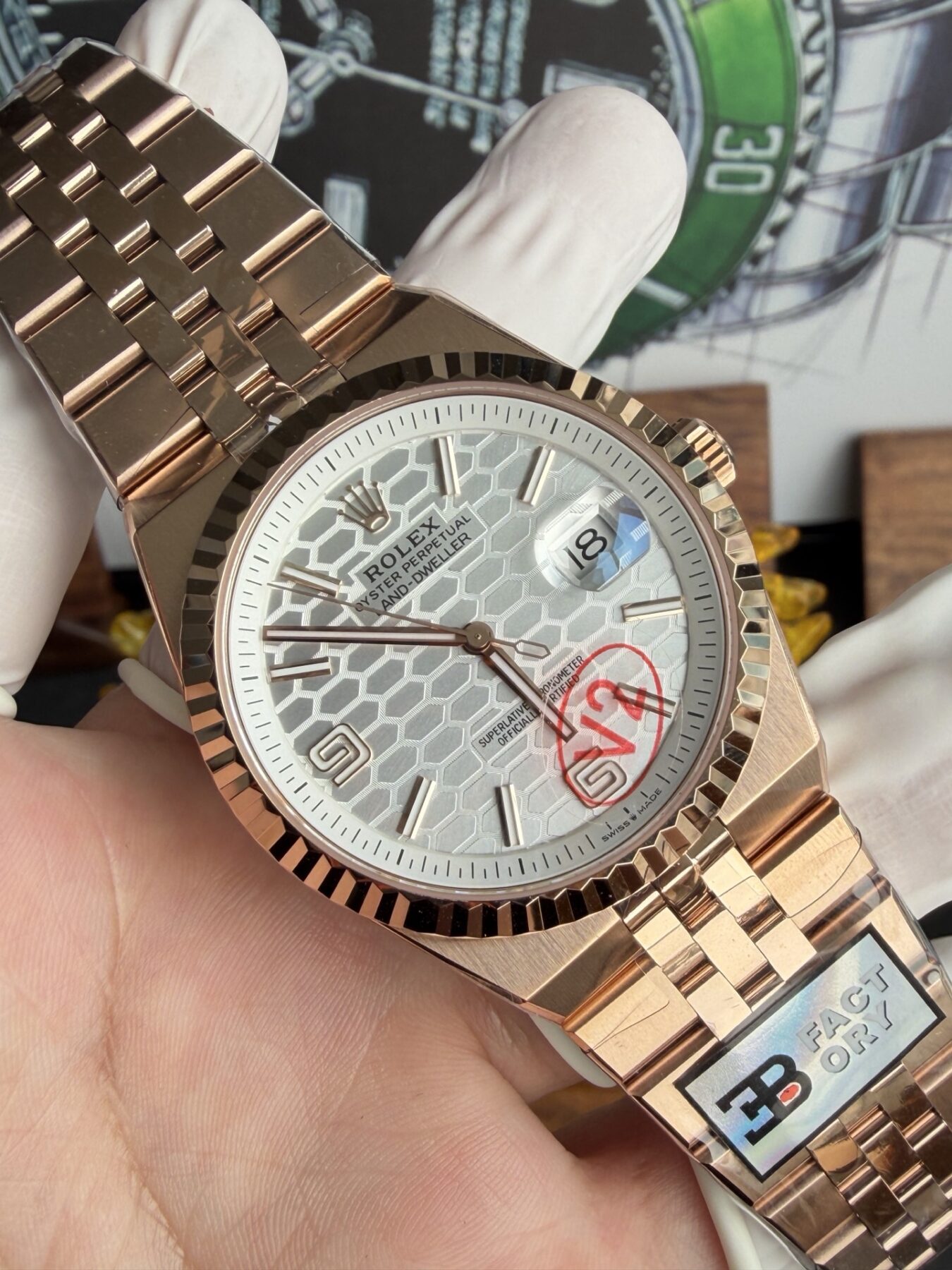 Rolex Land-Dweller 127335 Rose Gold White Honeycomb-Motif Dial 40mm Super Clone - Image 2